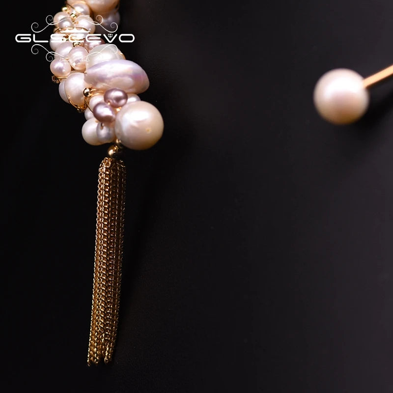 Natural Freshwater Pearl Tassel Choker Necklace for Women  Luxury Handmade Gold Plated Jewelry Custom Necklace