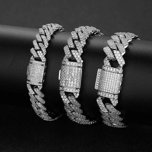 NEWLiFE REBEL 10mm/12mm/14mm/15mm Cuban Link Zircon Bracelet in 18K Gold Plated