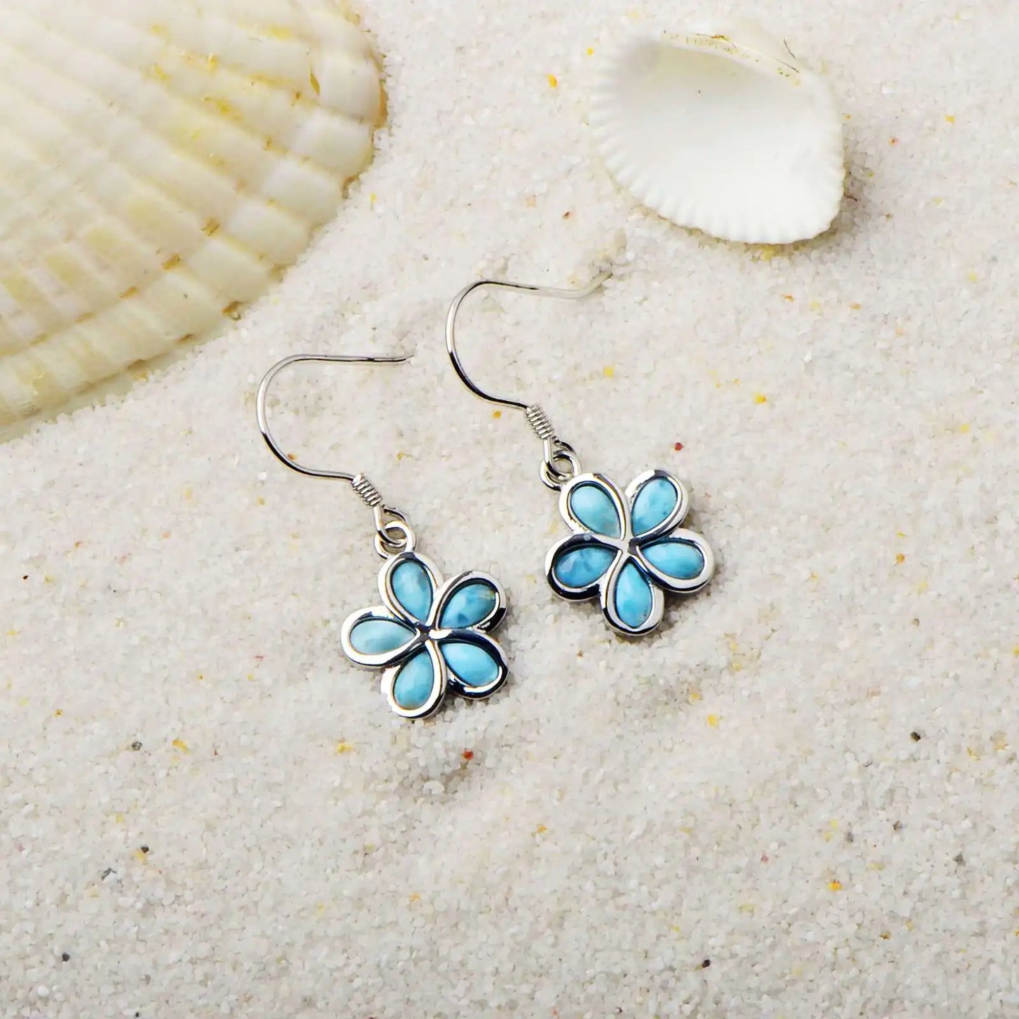 Light Blue Flower Earrings | Silver Larimar Drop Fashion Jewelry