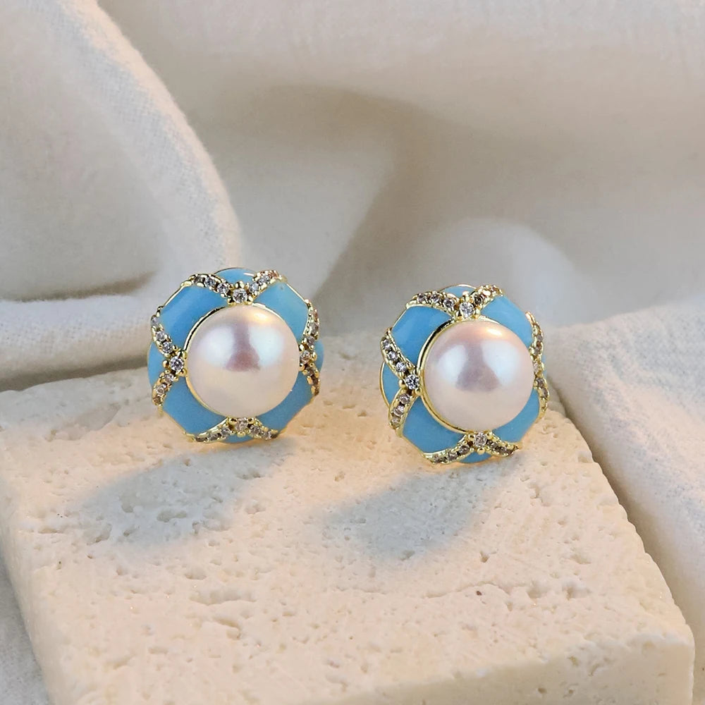 Natural Freshwater Pearl Stud Earrings for Women, Delicate Niche, High-end Earrings, Fashionable  Luxury Temperament Earrings