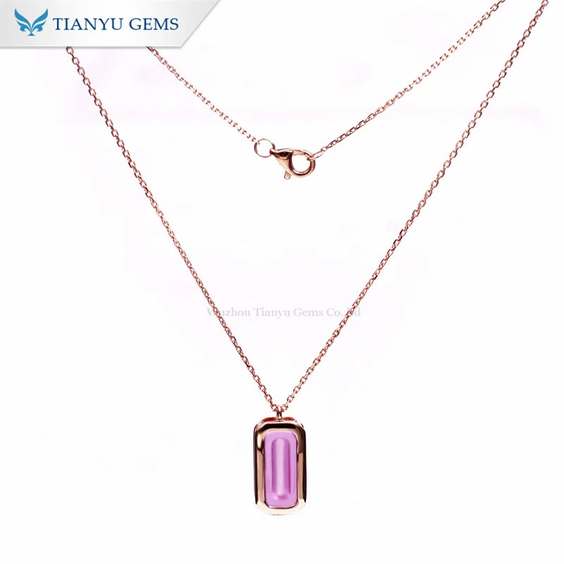 ArtistA Tianyu Pink Sapphire 6x13mm Custom Luxury Jewelry 10K 14K 18K Real Gold Bezel Setting Charming Chain Necklaces for Women