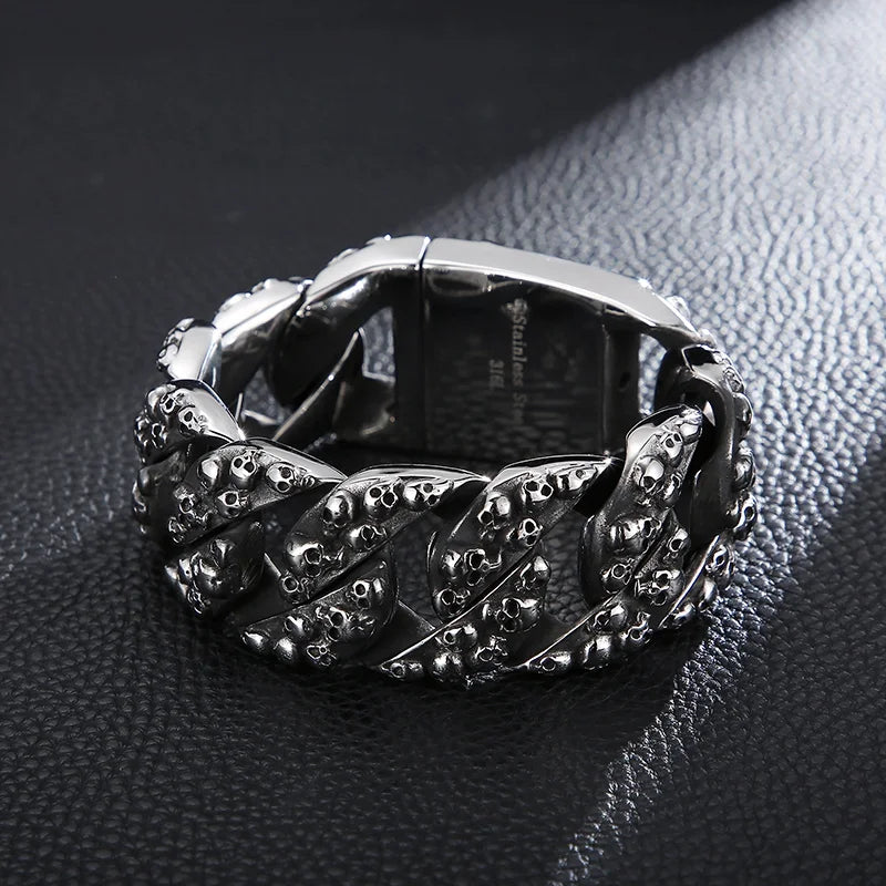 REBEL Retro Punk Fine Jewelry Fashion Bracelets Stainless Steel Skulls Cuban Links Bracelet