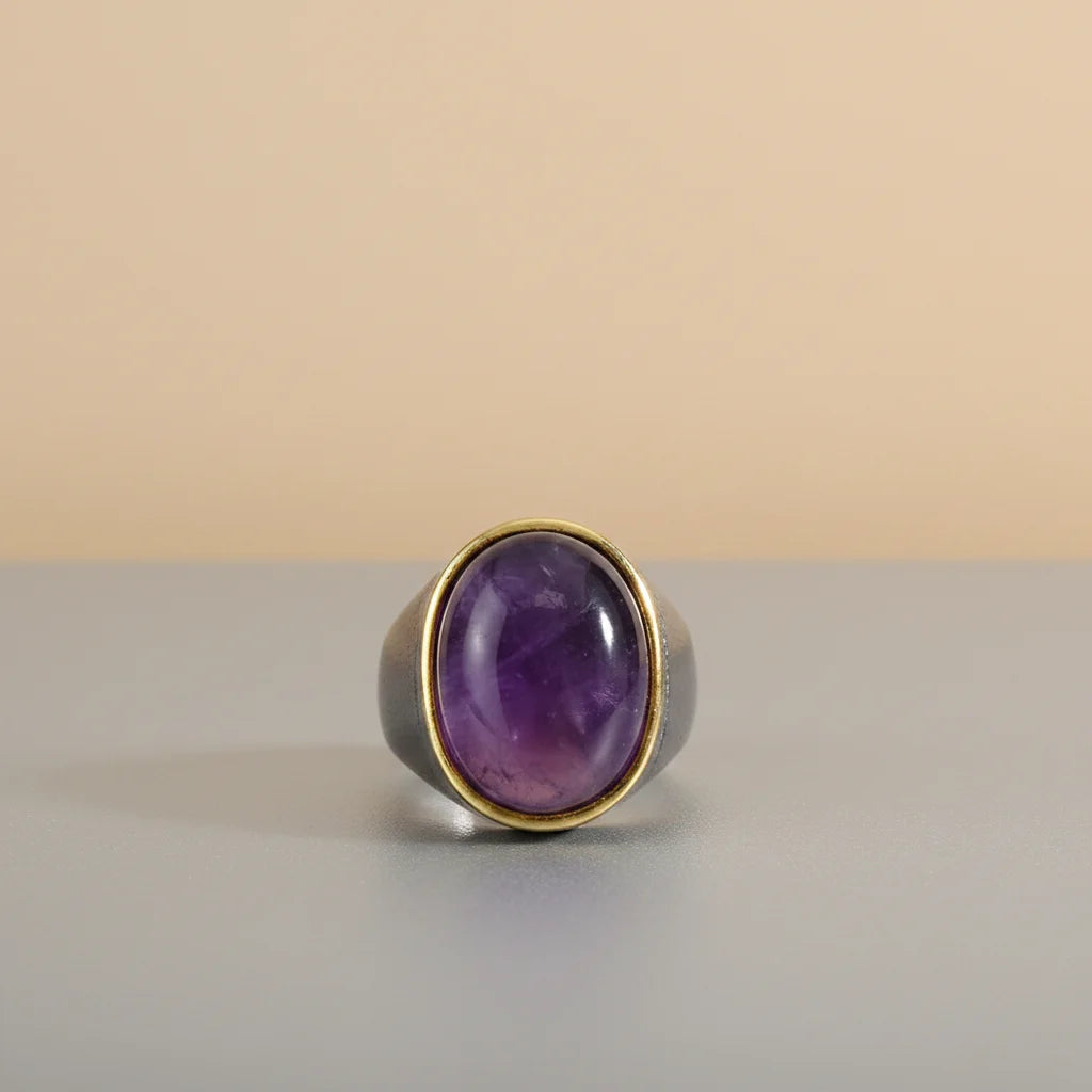 Big Amethyst Stone 925 Sterling Silver Latest Ring Design for Girls