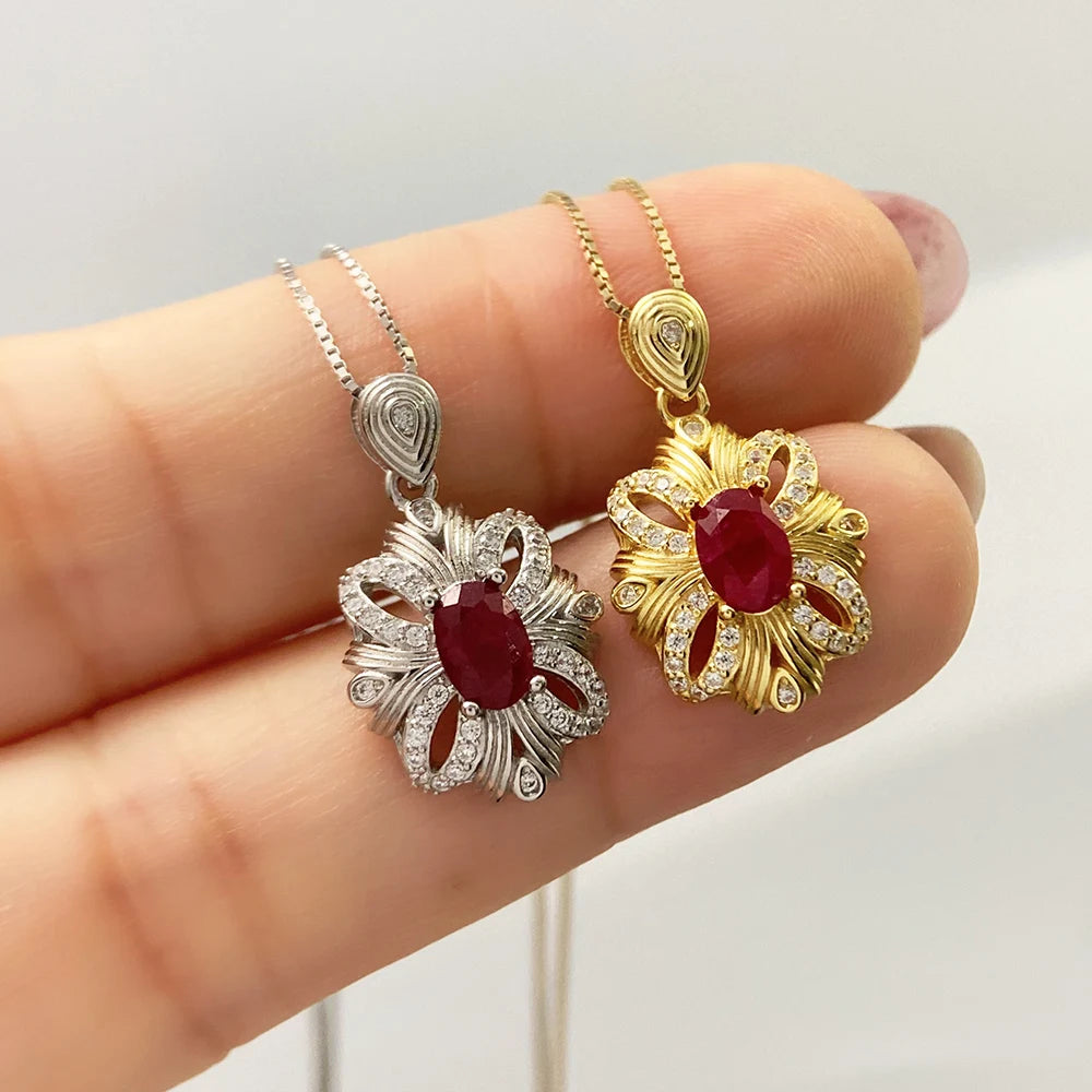Gioiellieri Teardrop Ruby Pendant with Natural Red Gemstone for Women 925 Sterling Silver July Birthstone Fine Jewelry Elegant Wedding Gift