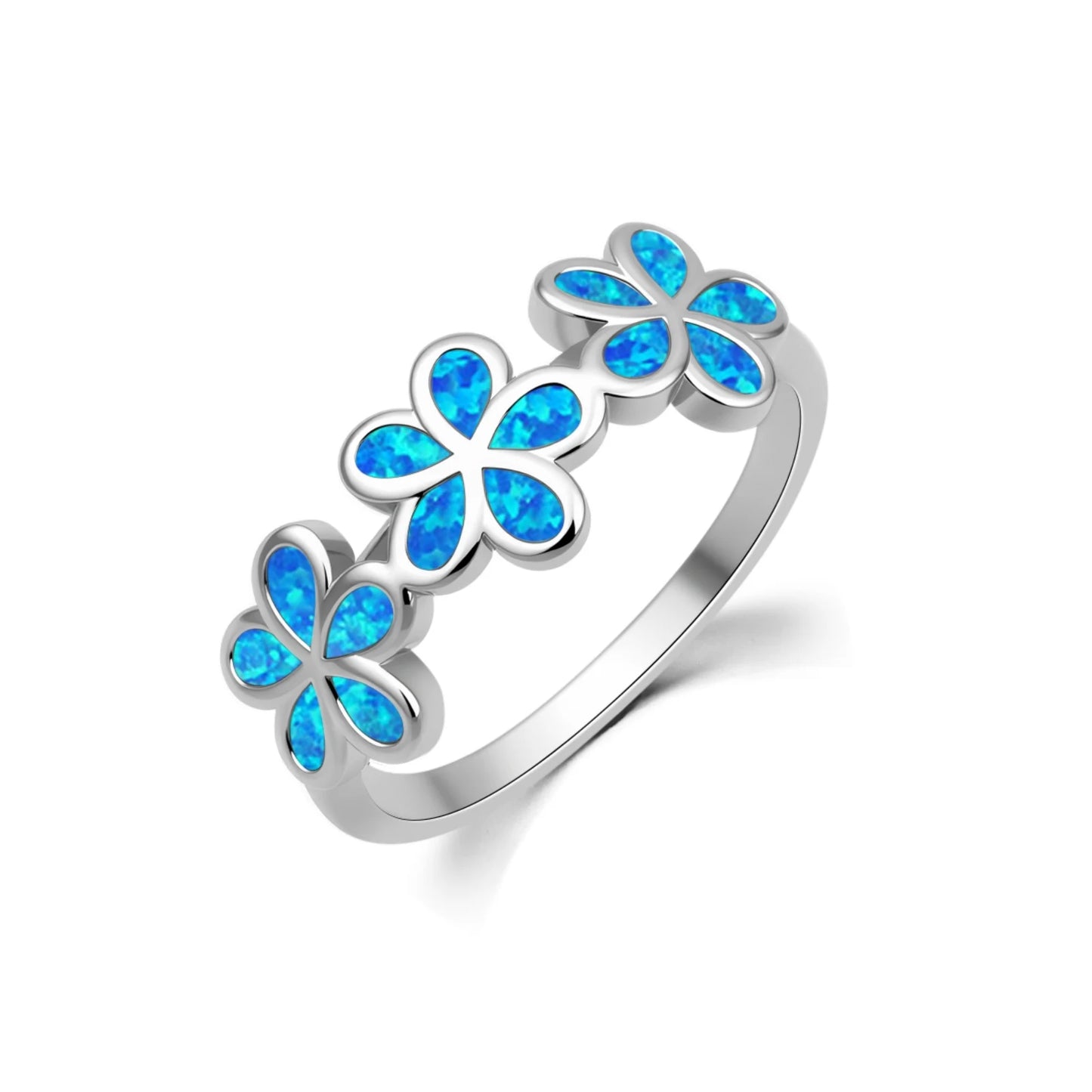 Flower Blue Opal Twisted Ring | Iridescent Gem Inlay Band | Nature-Inspired Fashion Jewelry for Women Trendy Wear