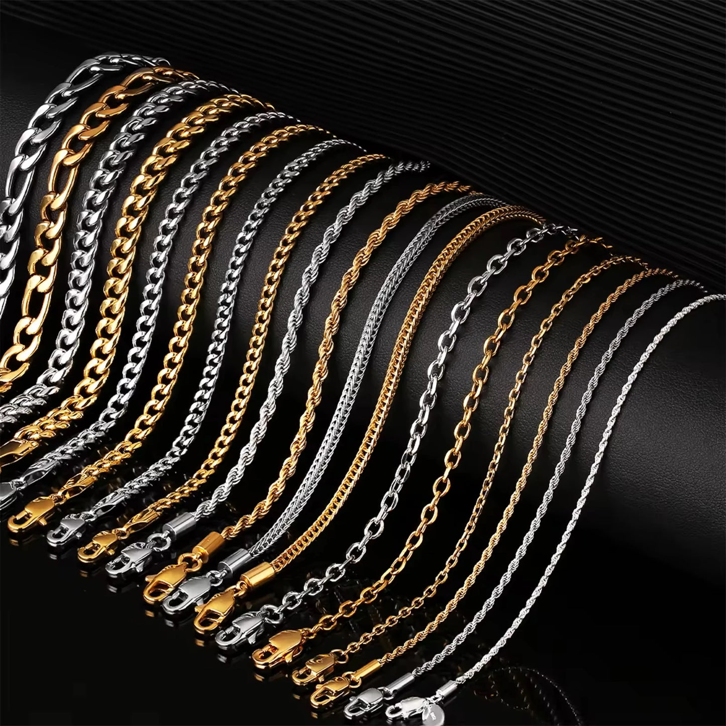 Wholesale Men Women Miami Cuban Real Gold Filled Necklace Rope Figaro Snake Fashion Jewelry Stainless Steel Cuban Link Chain