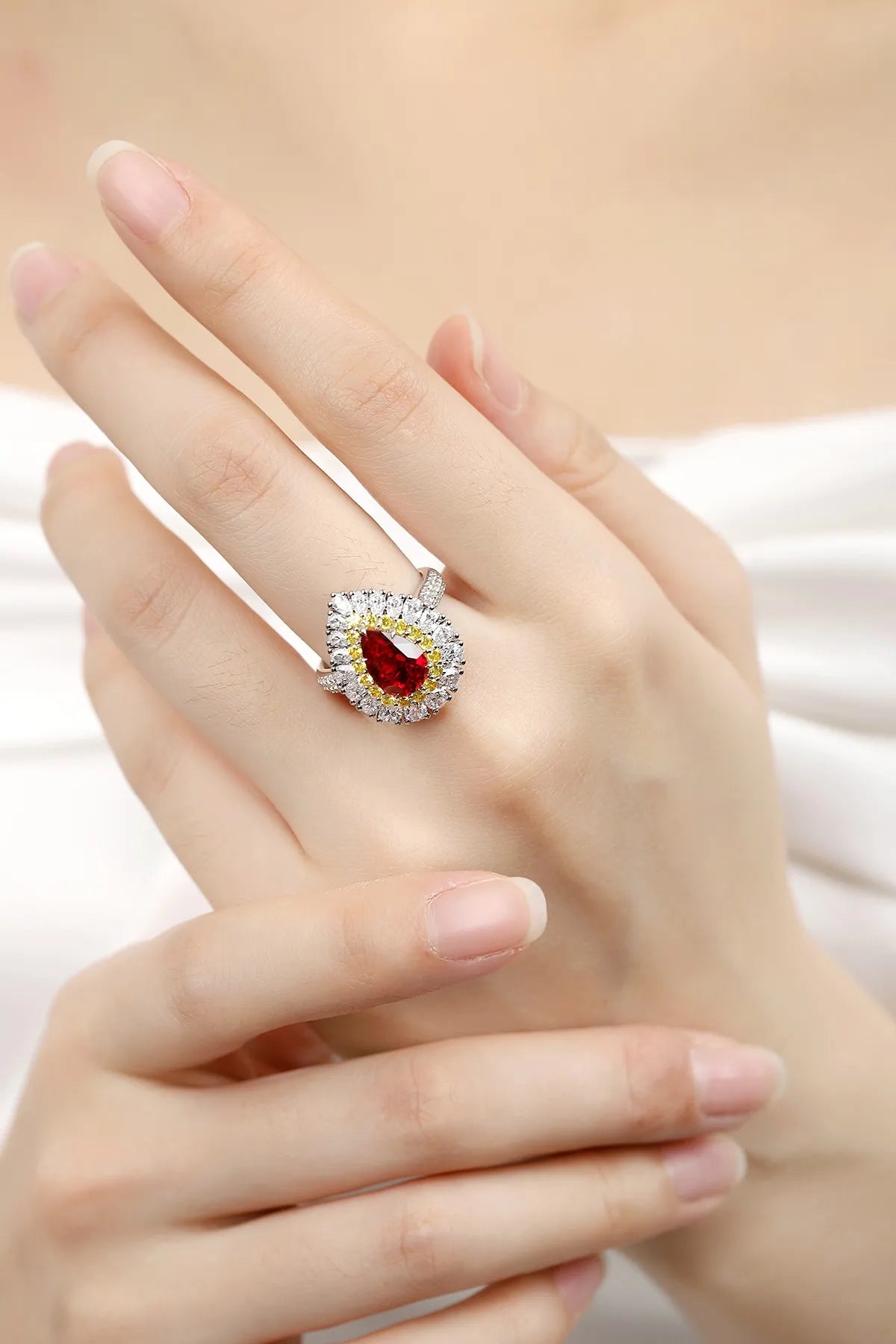 Gemfiori Vintage Jewelry Sets for Women Rings Necklace Earrings Lab Grown Ruby Luxury Bridal Jewelry Set Engagement Wedding Gift Party
