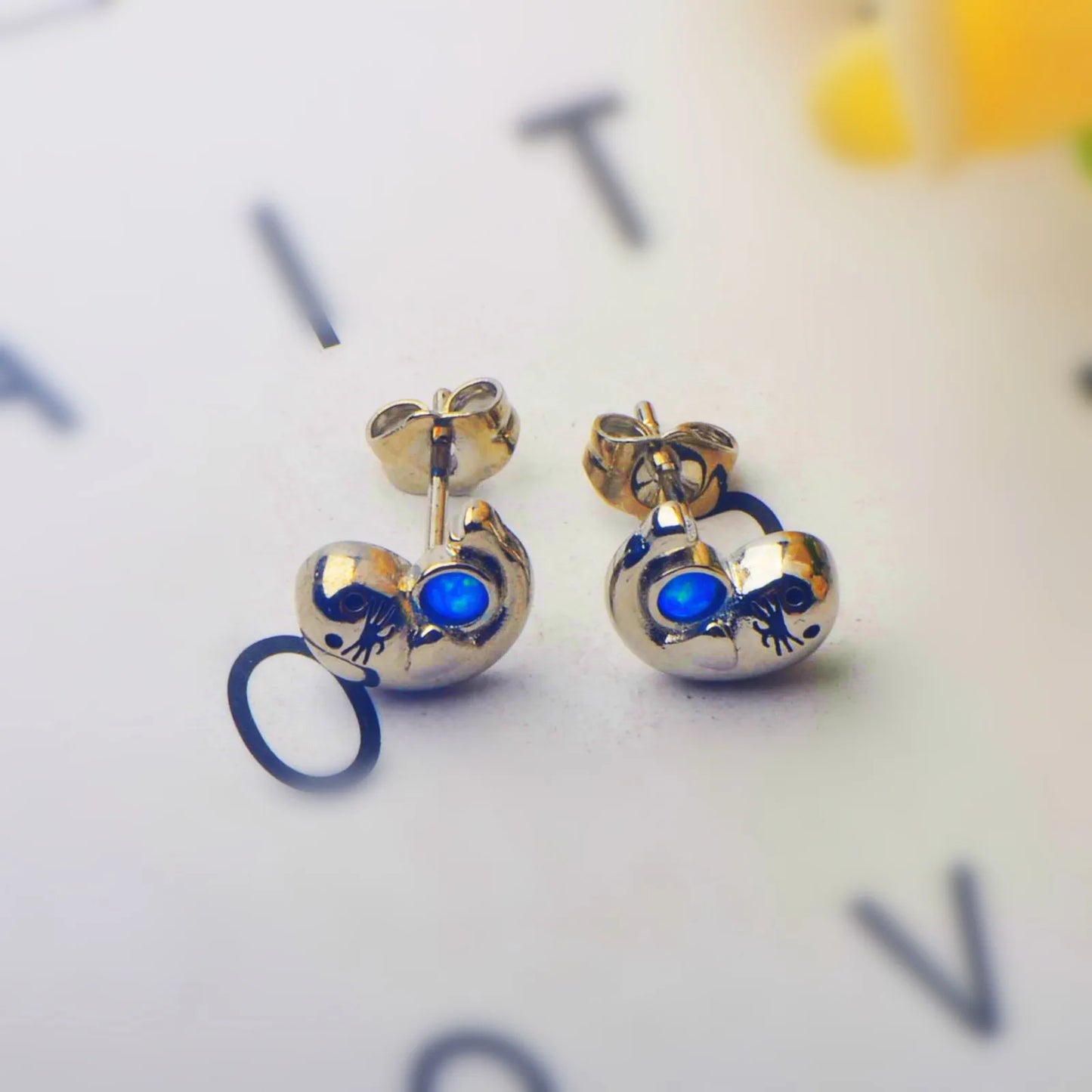 Aobao Silver Plated Brass Opal Christian Animal Stud Earrings Bohemian Style Women's Gift