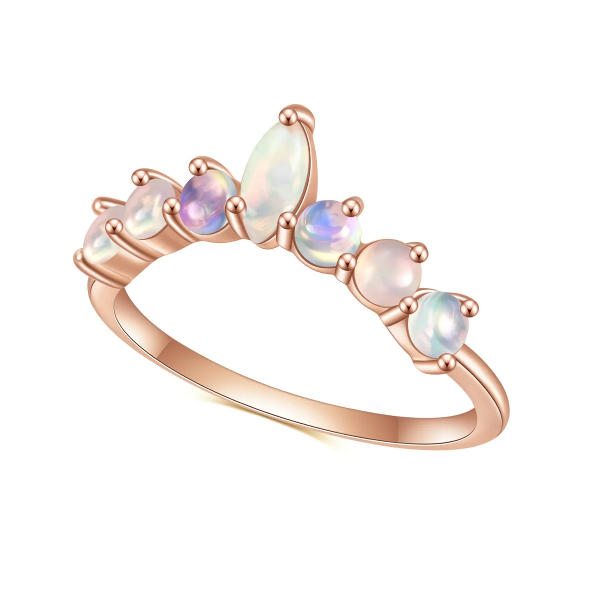 ArtistA Abiding Factory Price Rose Gold Plated Stackable 925 Sterling Silver Curved Natural Stone African Ethiopian Opal Rings Bands