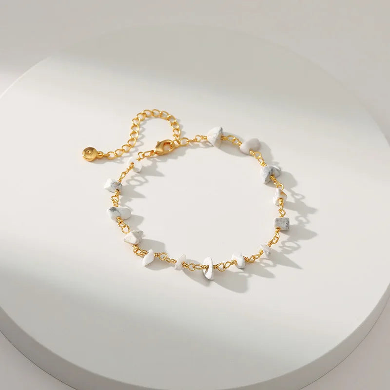 Bohemian Gravel Natural Raw Stone Chips Bracelet Anklets 22CM Crystal Amethyst Rose Quartz Turquoise Gold Plated for Women Gift