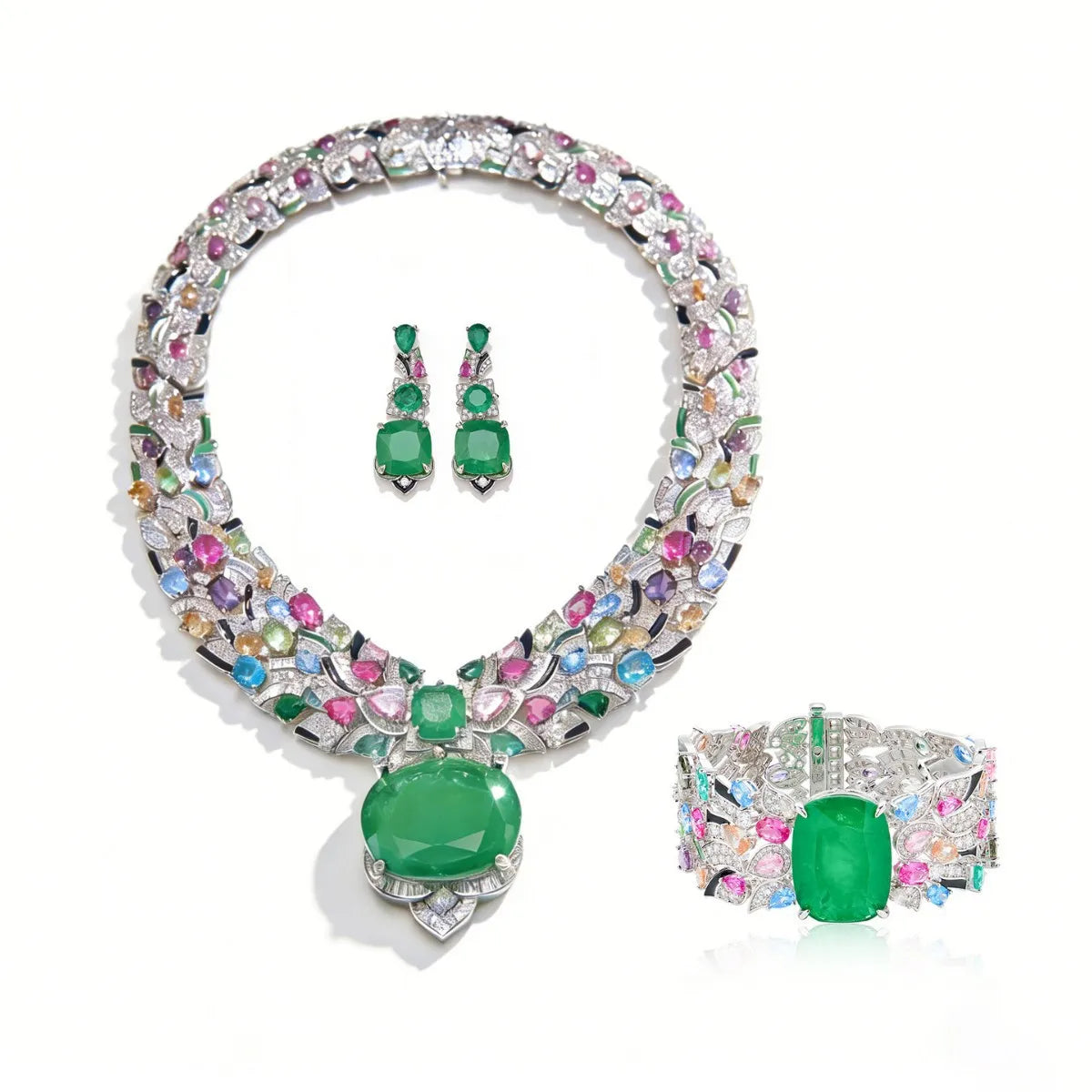Luxury Colorful Gemstone Jewelry Set Gold Plated Enamel Heavy Design Brand Style Evening Party Dress Accessories