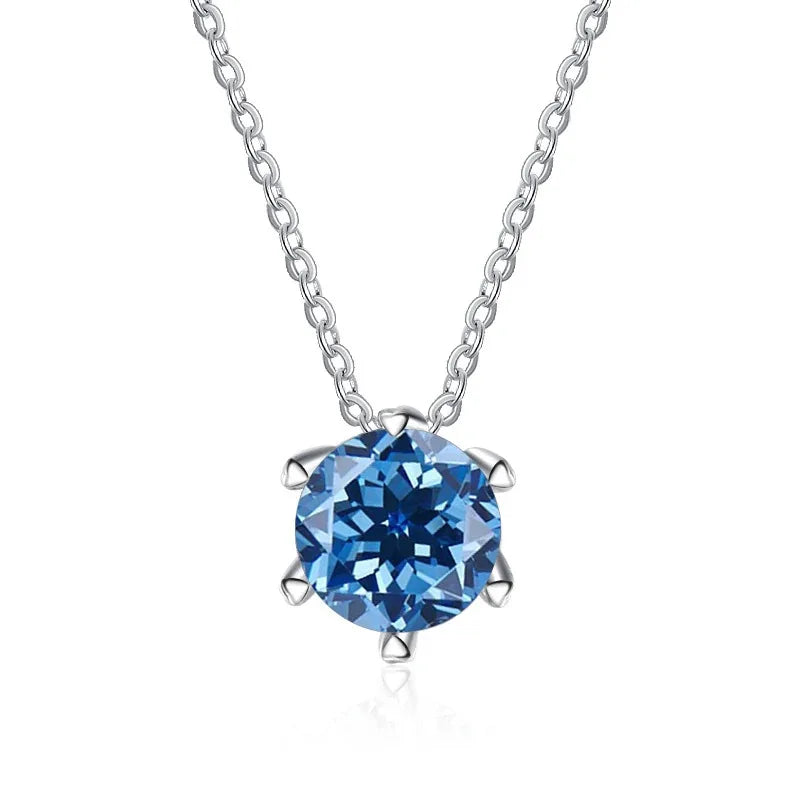 Factory Custom Minimalist 925 Sterling Silver Six Claw Set Round Cut 1 Carat Colorful Moissanite Pendant Necklaces Women