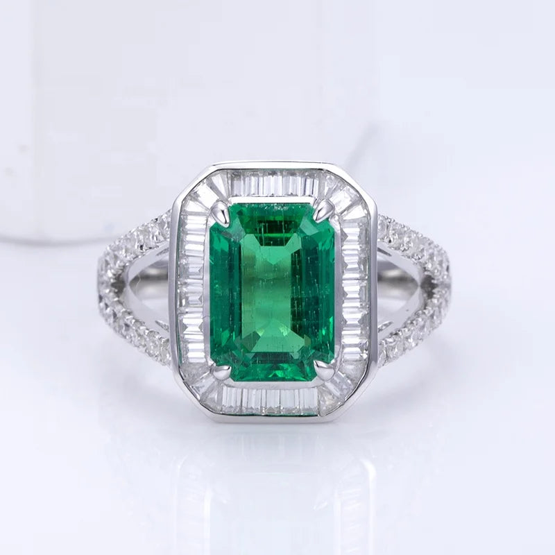14K Luxury Design Emerald Green Ring for Woman Wedding Engagement Gold Ring  Moissanite Ring