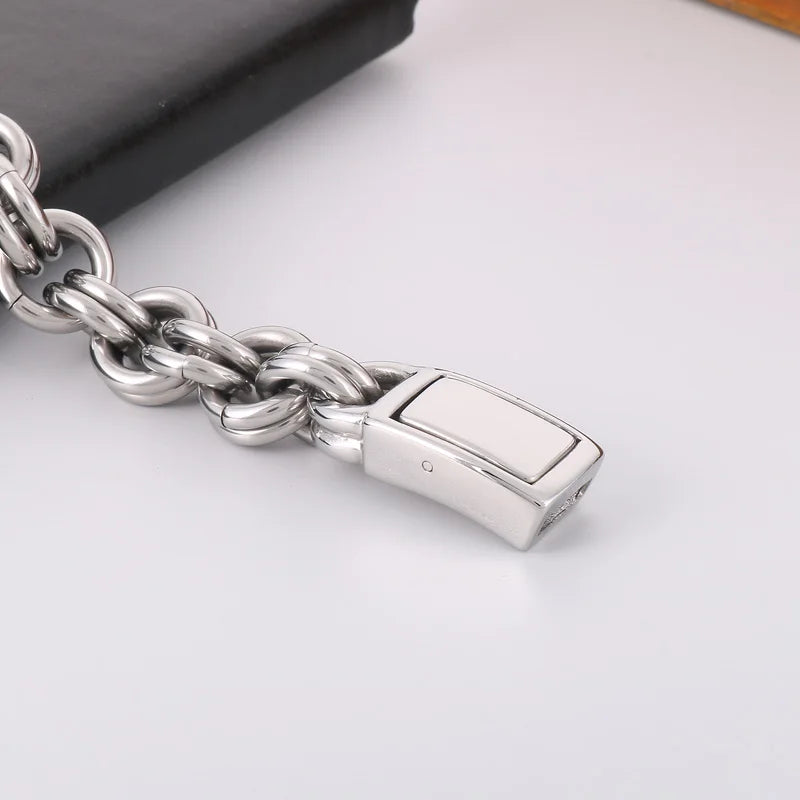KALEN 230mm Men Casual Stainless Steel Double-Ring Links Bracelet
