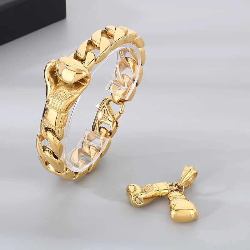KALEN Fine Jewelry Fashion Bracelets Men Stainless Steel Trendy Boxing Glove Cuban Bracelet Bangle
