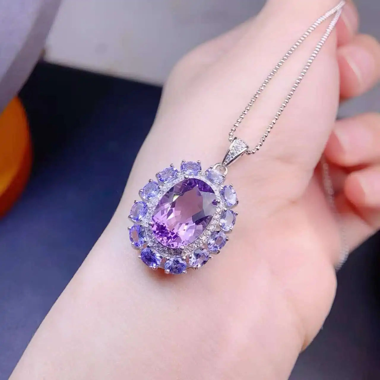 925 Sterling Silver Natural Tanzanite Amethyst  Necklace Ring Set Jewelry Set Pendant Set Gift