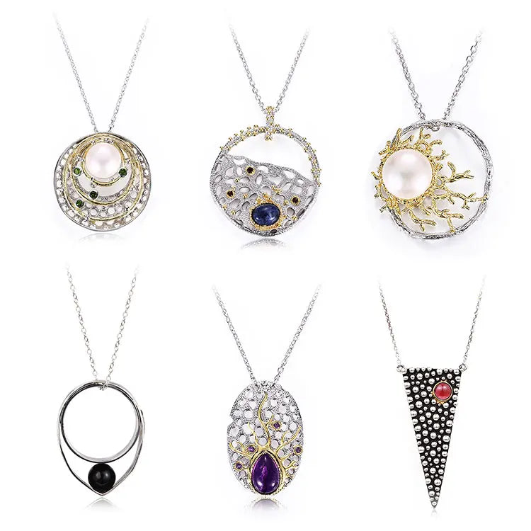 Handmade Rhodium & 18K Gold Plated Sterling Silver Pendant Jewelry with Peridot in Bezel Setting for Women