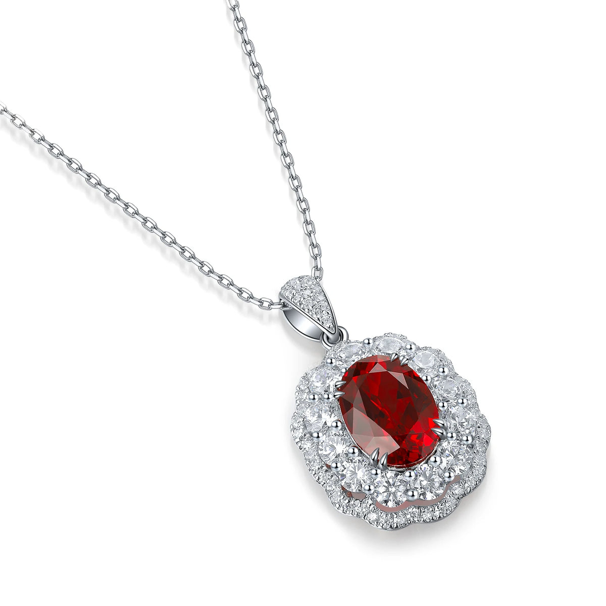 Gemfiori Factory Direct Sale Lab Grown Ruby Blue Sapphire Emerald Moissanite Gemstone Pendant Necklace 925 Sterling Silver Flower Jewelry