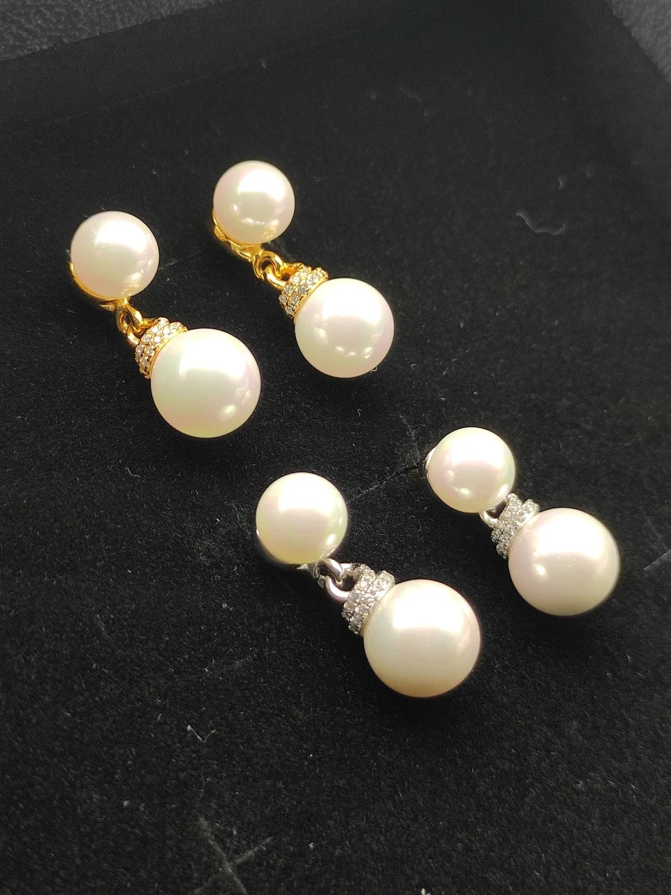 FASHIONISTA DY High-Quality Silver-Plated Pearl and Diamond Earrings. Gold-Plated Pearl Earrings. Jewelry .