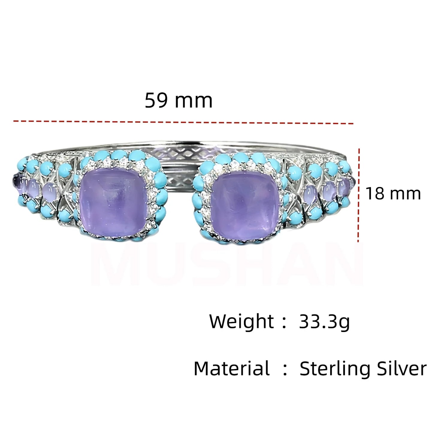 MUSHAN Jewelry Factory s 925 Sterling Silver Cuff Bangles Women High Carbon Diamond Blue Turquoise Amethyst Bangle Bracelets