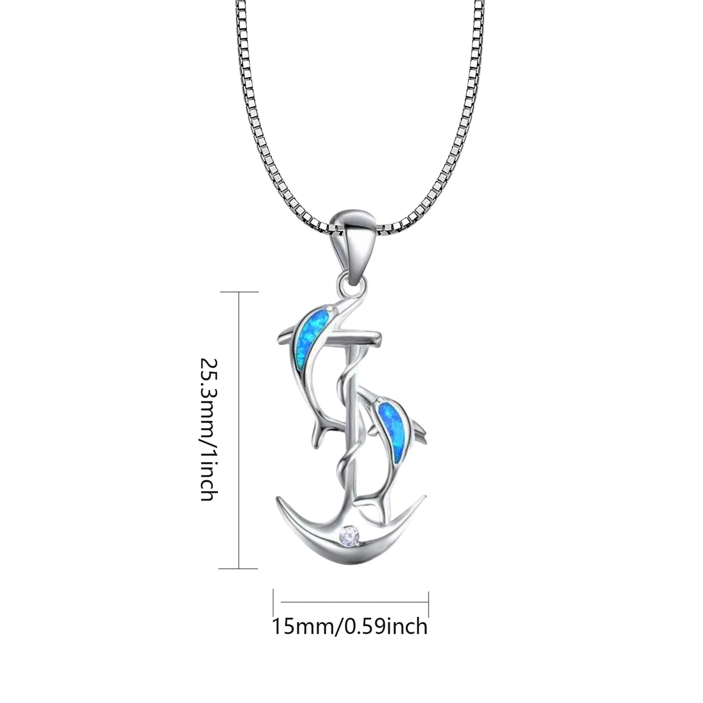 TikTok INS Wind Hawaii Beach Explosion Copper Alloy Opal Dolphin Pendant Silver Plated Box Chain Vintage Women's Party Wholesale