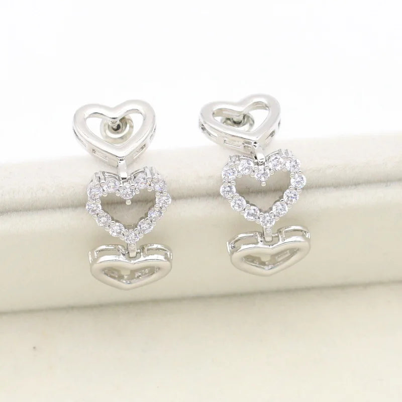 XOTICA Sweet Heart-Shape 925 Silver Custom Jewelry Set White Topaz Necklace Earrings Bracelet for Bridal Wedding Engagement Women's