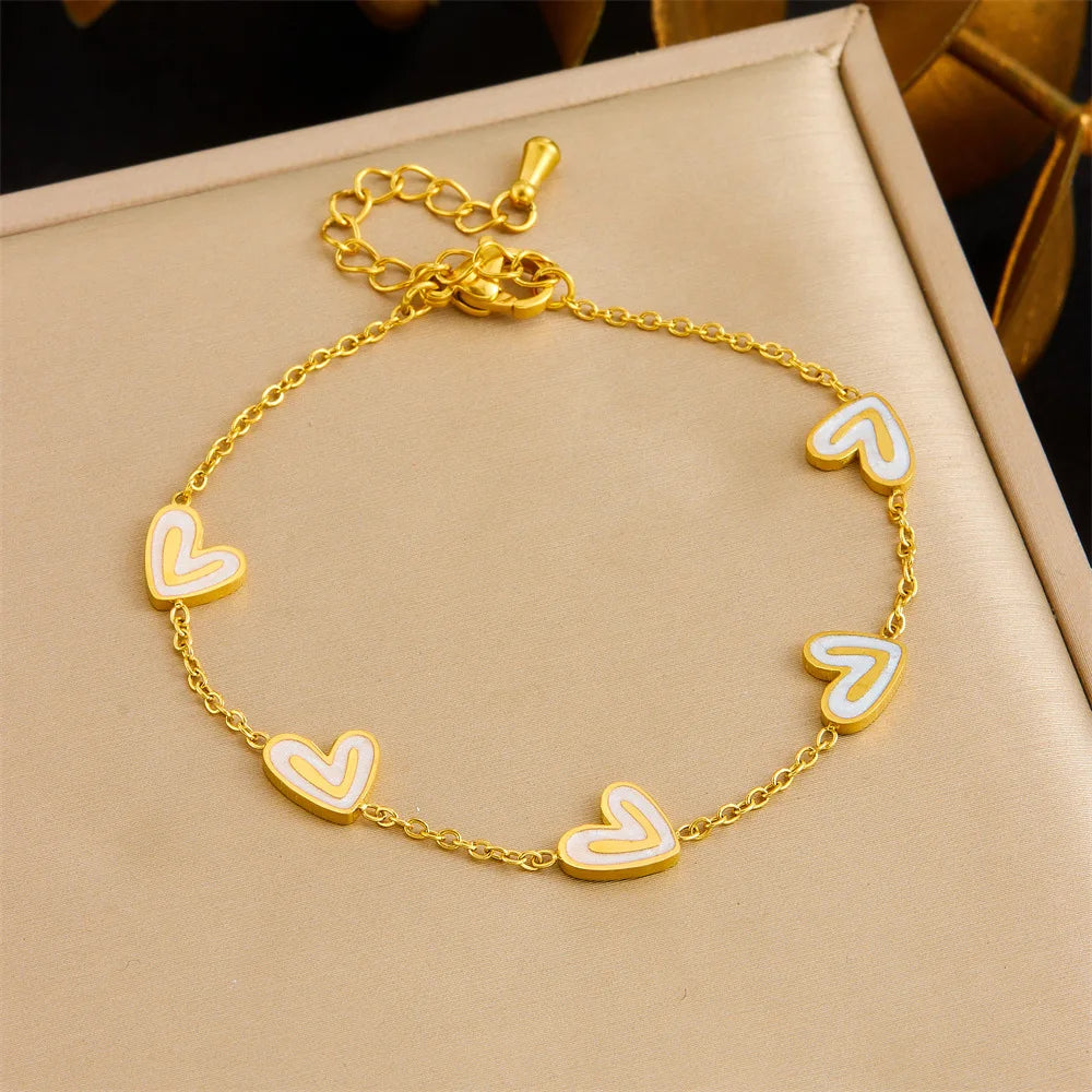 Hot Sell Fashion Stainless Steel Heart Necklace Earrings and Bracelet Set Women Luxury Gold Jewelry Set