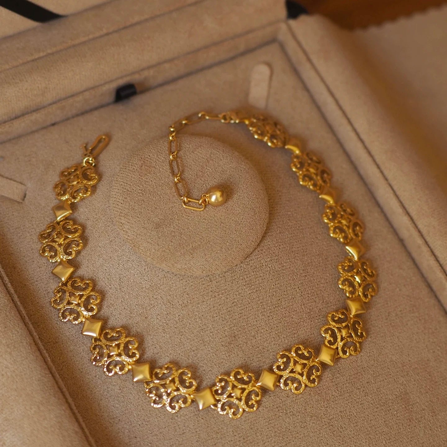 Bella Viva Vintage Filigree Necklace and Earrings, 18K Gold Plated Brass, Fashion Jewelry Set for Women Party, Banquet & Daily