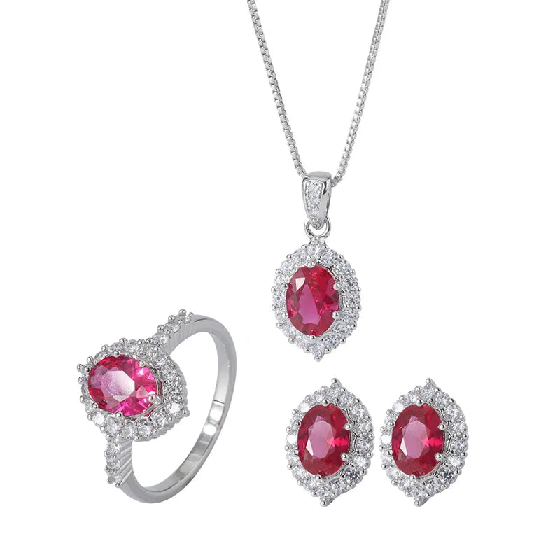 Gemfiori Pigeon Blood Red Set Zircon Temperament Versatile Niche Design High-end Ring Earring Necklace