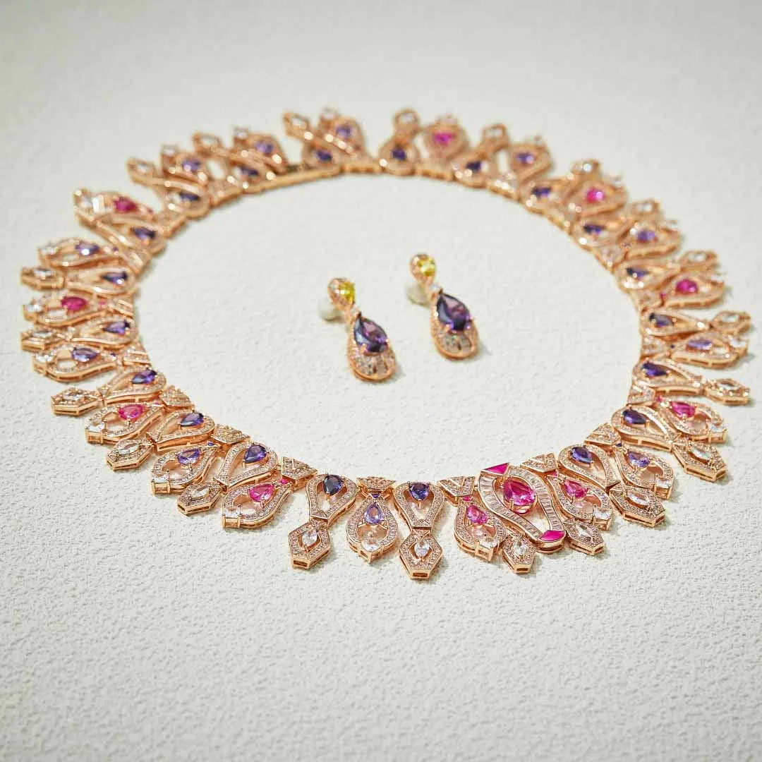 Trendy Wedding Jewelry Luxury Nigerian Wedding Bride Cubic Zirconia Chocker Necklace Dubai Gold Jewelry Set