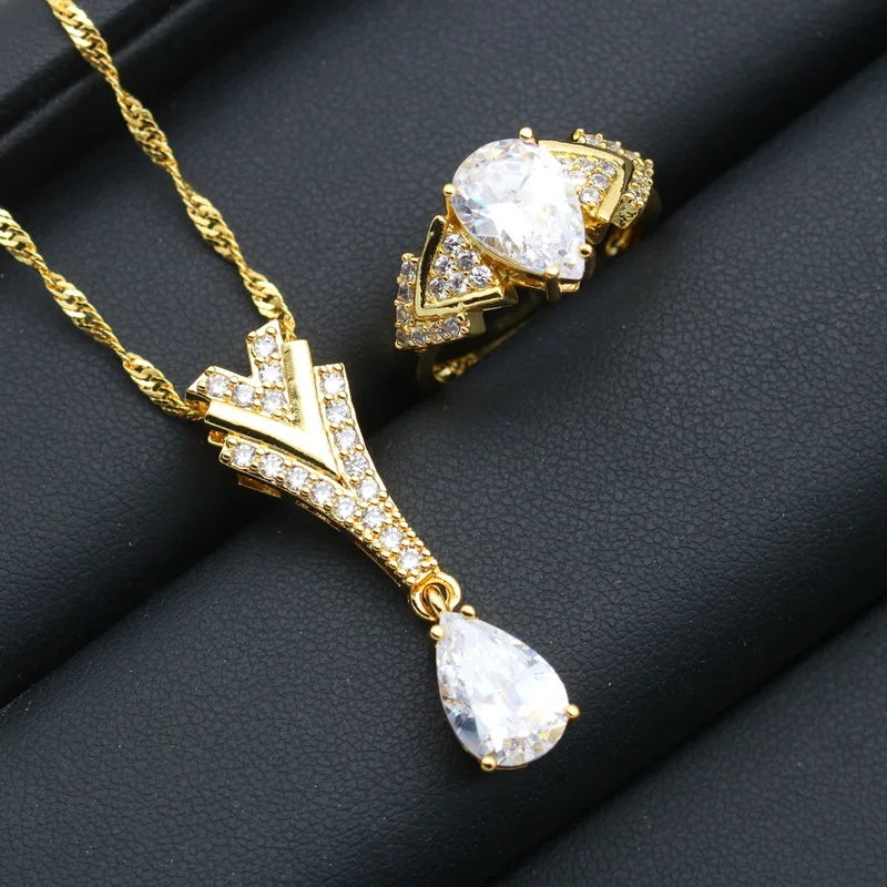 XOTICA Customizable 18K Gold Plated White Zirconia Long Water Drop Style Alloy Set for Women's Wedding Party Engagement Zircon Gift