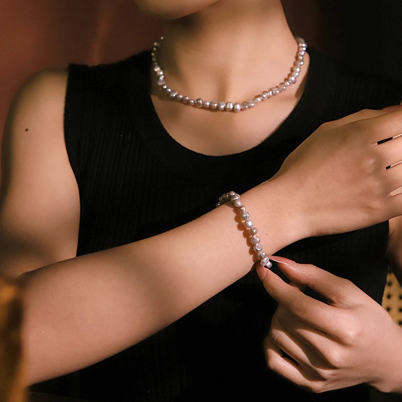 Colorful Natural Freshwater Pearl Necklace  Bracelet Set Handmade Design Set for Banquet Wedding Women's Jewelry GS0232