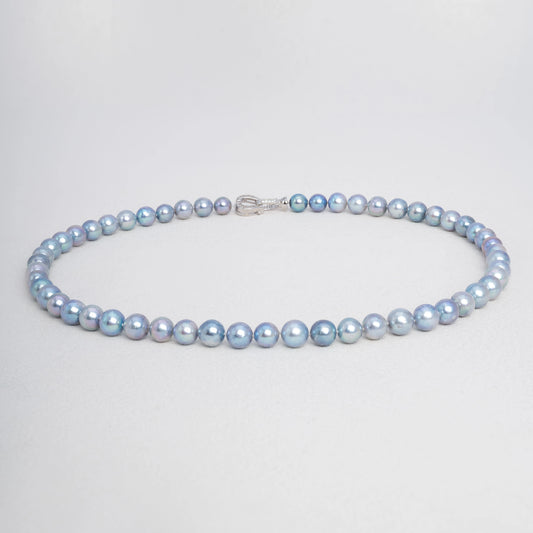 Akoya Blue-gray Seawater 7.5-8mm Pearl Necklace for Women Christmas Gift Necklace