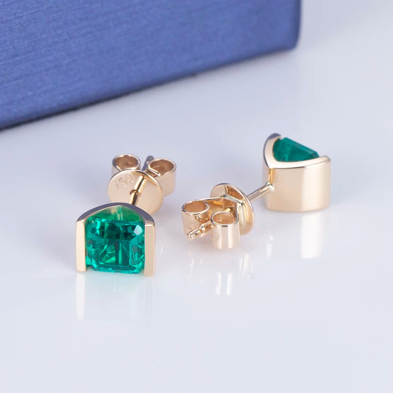 Messi Jewelry MSE-529 925 Silver Lab Grown Emerald  Woman Fashion Stud Earrings