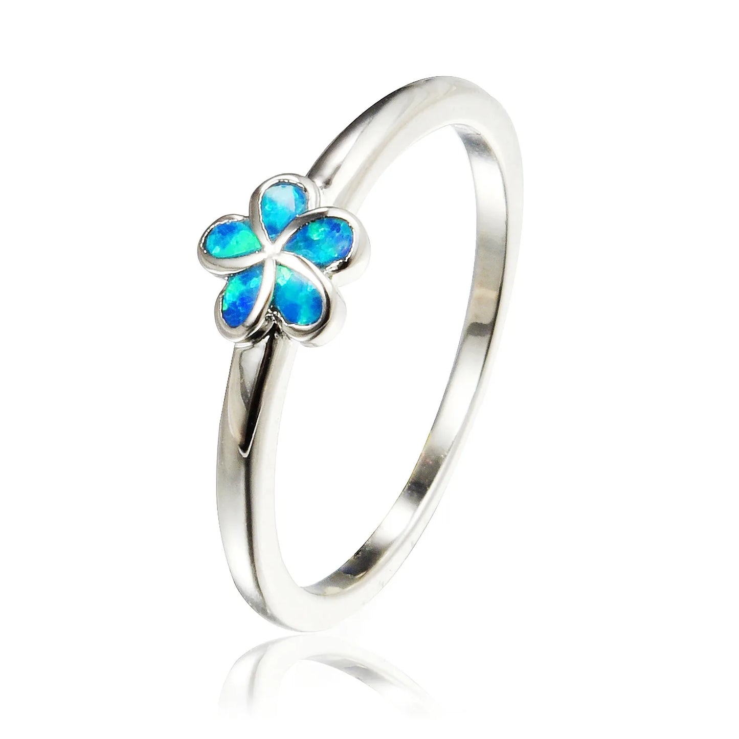 Opal Ring | Blue Iridescent Gem & Zircon InlayBand | Protective Amulet Jewelry for Women Trendy Style