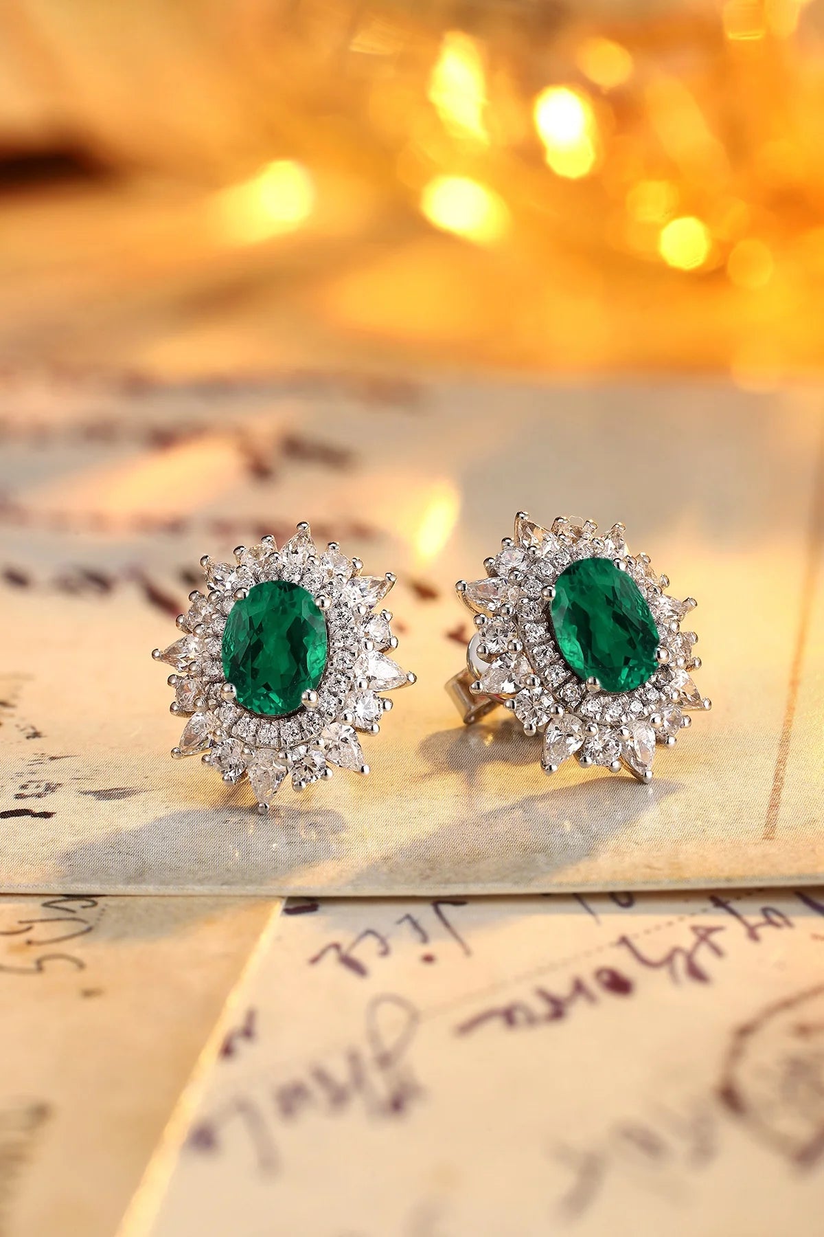 Gemfiori Vintage Lab Grown Gemstones Earrings Studs 925 Sterling Silver Rhodium Plated Gift Jewelry for Her Wedding