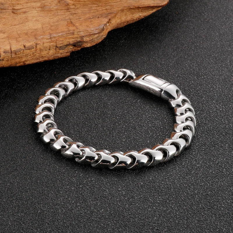 VIKING Mens Hip-Hop Snake Bone Link Bracelet – Silver Stainless Steel
