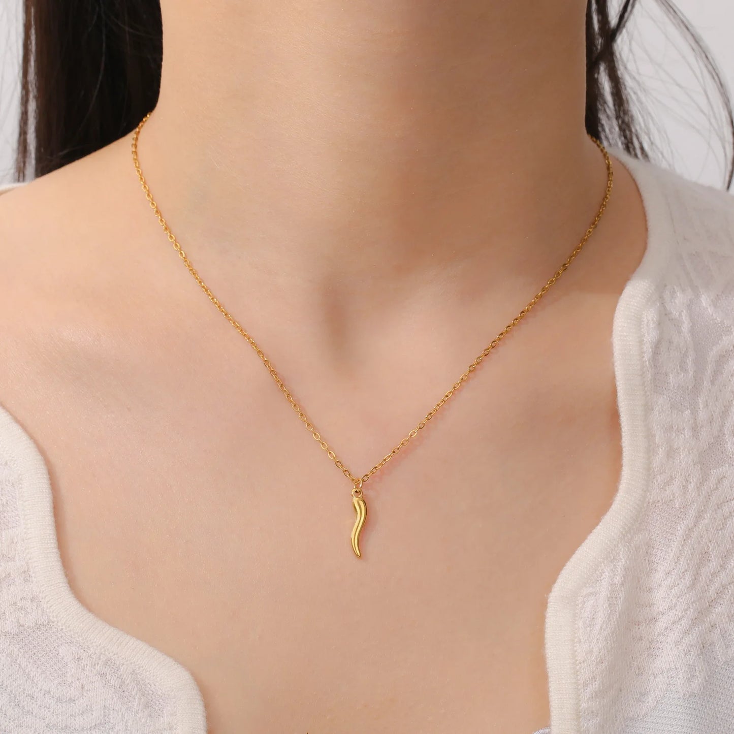 Blue Bamboo Necklace Stainless Steel Gold Plated Trendy Unisex Sporty Good Luck Jewelry Gift