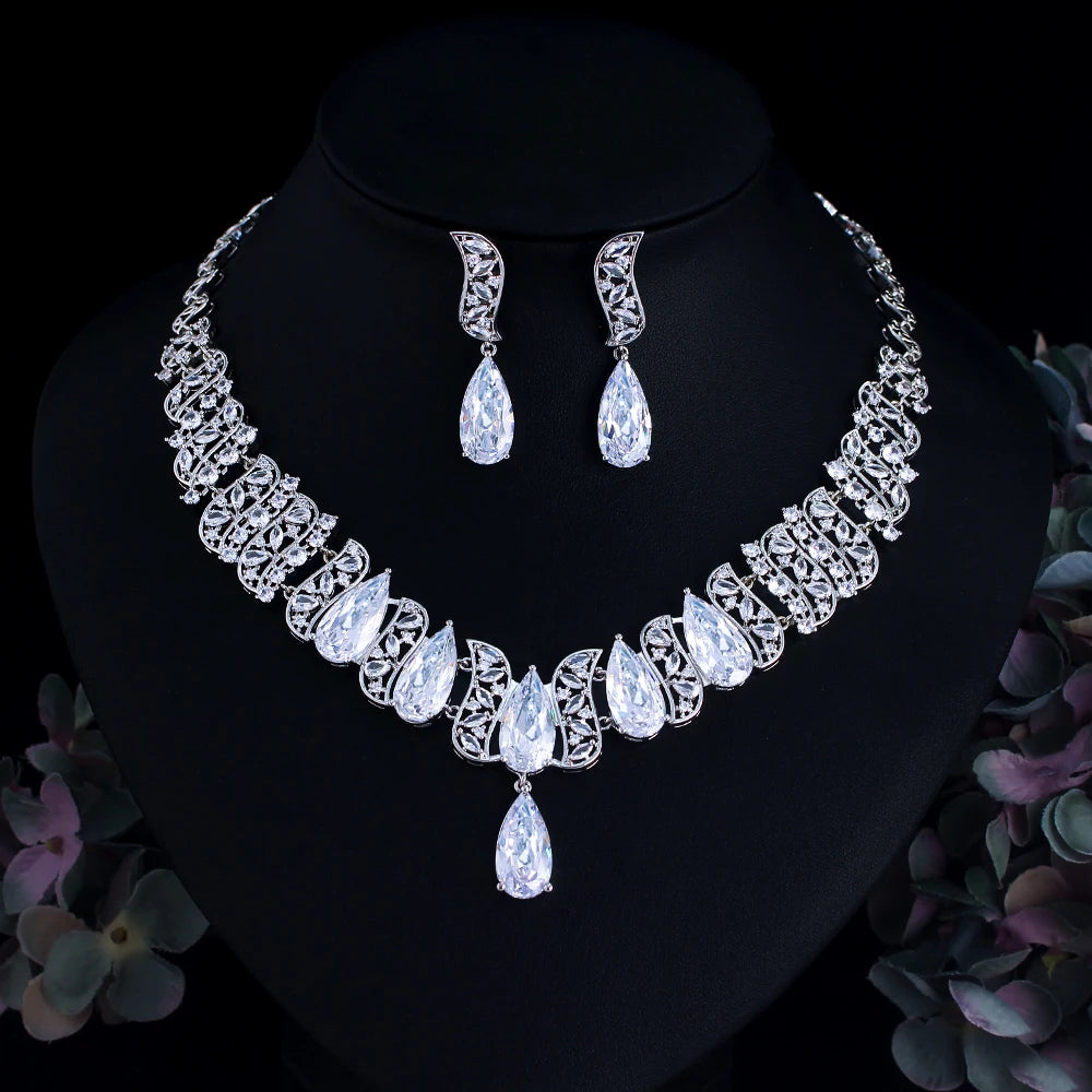 Cubic Zirconia Green Wedding Bridal Jewelry Set for Women