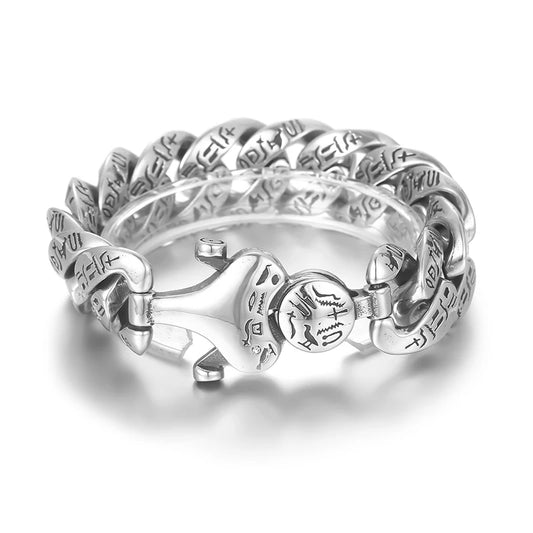 KALEN 220mm Men Silver/Gold Stainless Steel Ancient Runes Cuban Bracelet With Joint Clasp