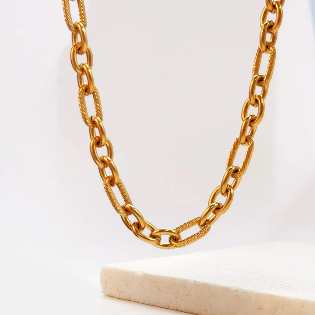 FASHIONISTA Non Tarnish Waterproof Choker Women Stainless Steel Chain Jewelry Making PVD Gold Plated Chunky Necklace DIY Handmade Link Chain