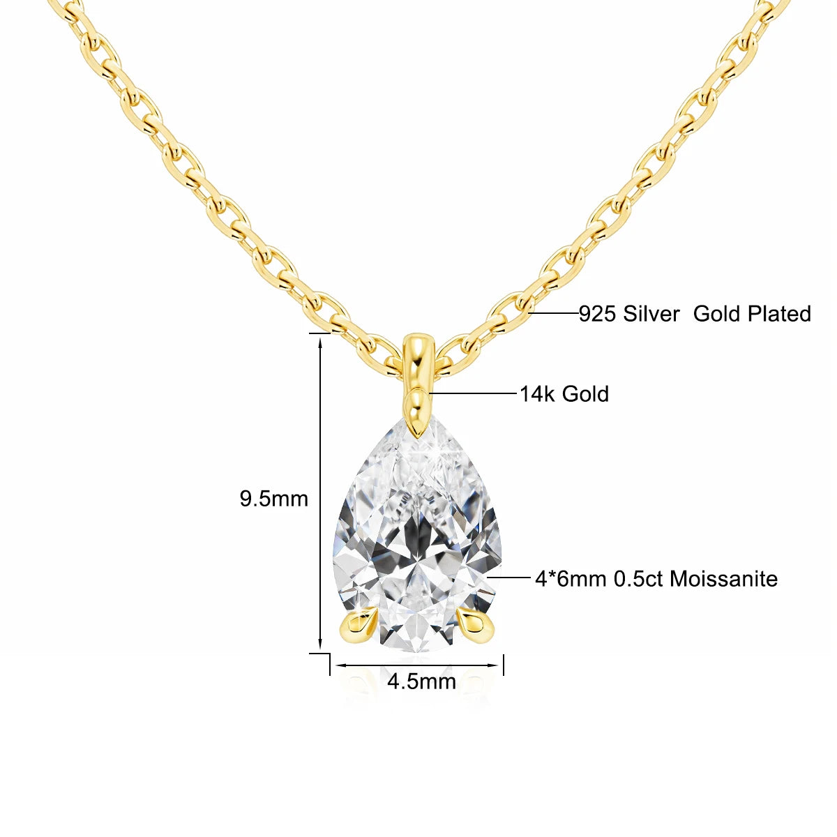 Gioiellieri Real 14K Gold Marquise 0.5ct Moissanite Pendant Necklace Gold Plated Chain Factory OEM ODM Fine Jewelry