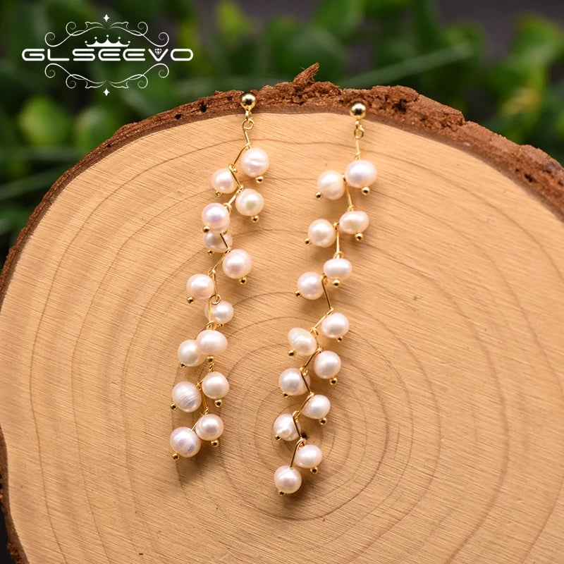 Natural Freshwater White Pearl Long Tassel Drop Earrings Birthday Gifts Fine Jewelry  Earrings for Women