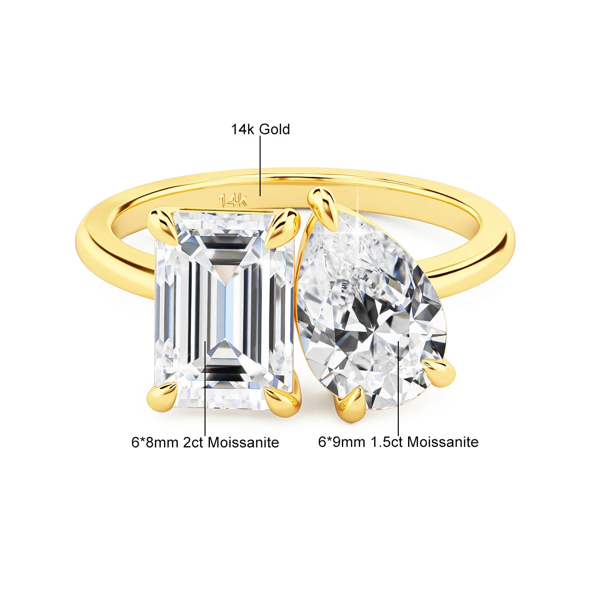 Gioiellieri Fine Jewelry Designer Woman Personalized Engagement Wedding Ring Hollow 14K Gold Double Moissanite Ring