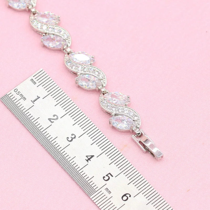 XOTICA Luxury White Zircon Silver Color Bridal Jewelry Sets Includes Necklace Earrings Ring Bracelet with Gift Box for Wedding Parties
