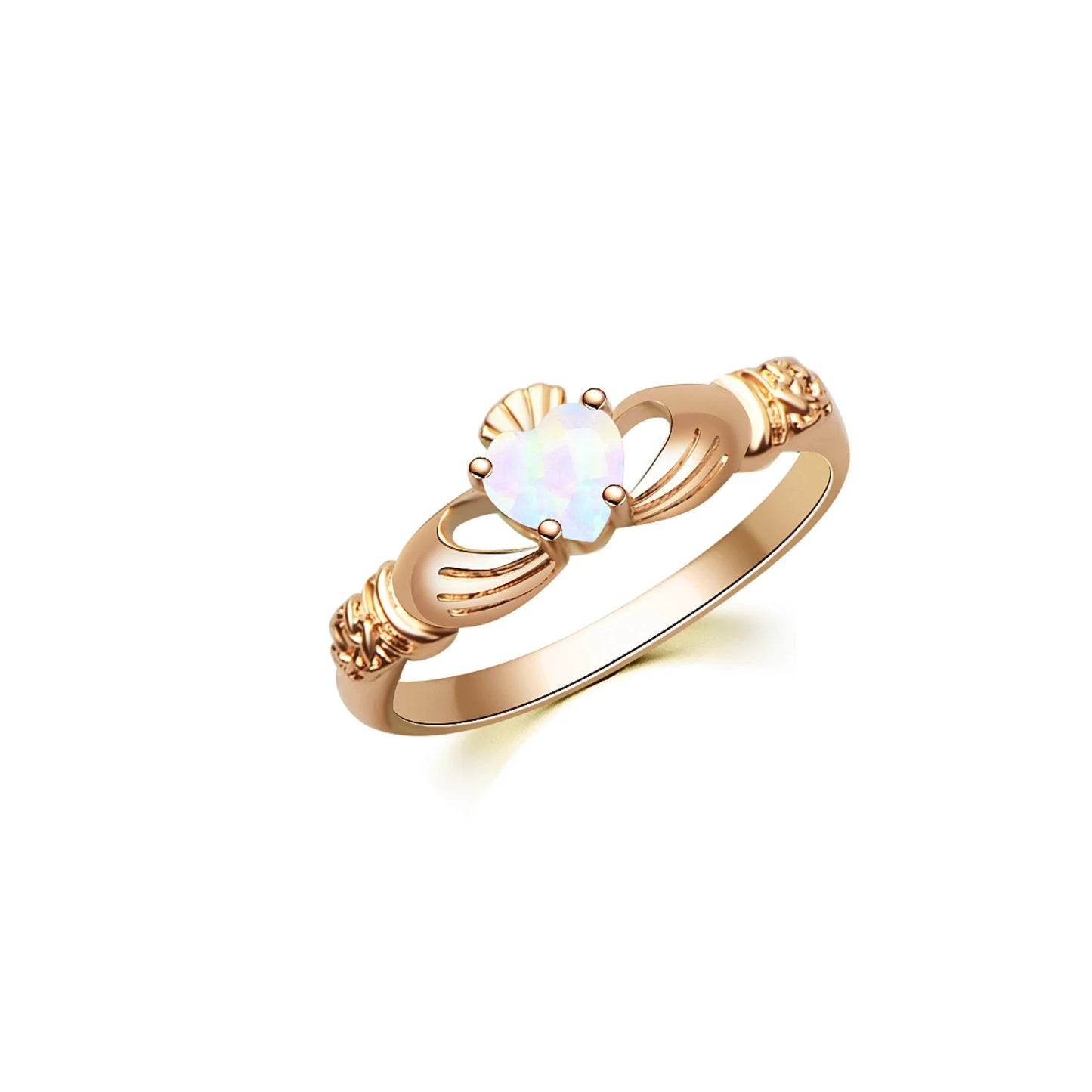 Celtic Claddagh Opal Ring - Heart Opal & Rose-Gold Hand Design | Symbolic Promise Jewelry Bulk Gifts