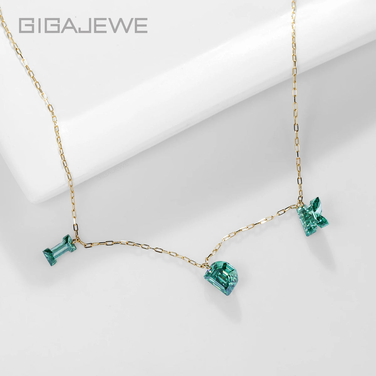 GIGAJEWE 14K Solid Gold Initial Alphabet Moissanite Necklace Custom 1ct Green Letter Pendant Charm A-Z Personalized Jewelry