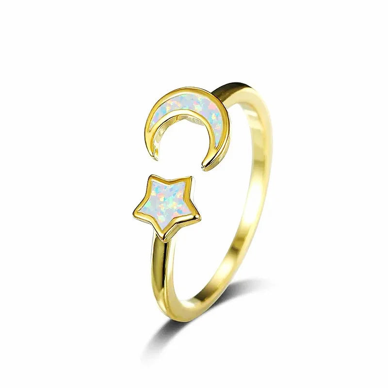 Modern Brass Minimalist Ocean Opal Ring-Hawaiian Star Moon Design Women's Eternity Band for Party Anniversary Bulk Jewelry