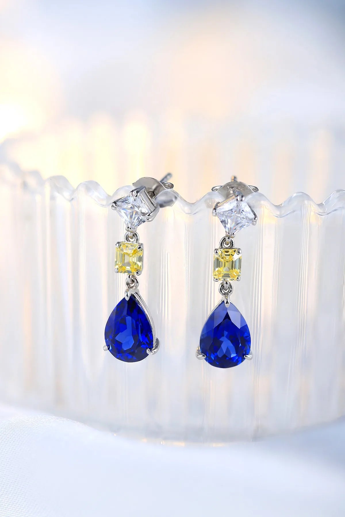 Gemfiori Anster High Quality S925 Lab Grown Sapphire Earring Stud Dainty Gemstone Stud Earrings for Women Daily Wear Gift