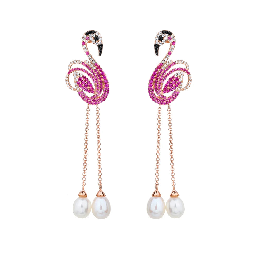 SILVERELLI Natural Pearl & Diamond Tassel Stud Earrings | S925 Sterling Silver | Gold Plated | Colourful